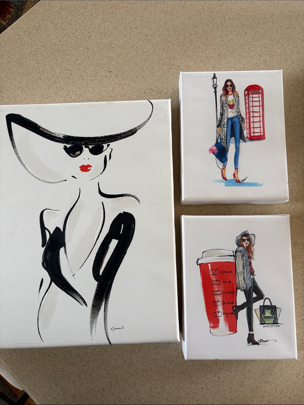 Stylish Fashion Illustration Canvas Wall Art - Black & Red